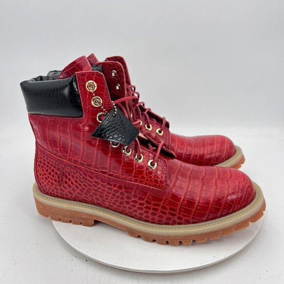 Sycamore Style Construct Obsidian Men Size 12 Red Embossed Leather Lug Boot - Picture 6 of 16